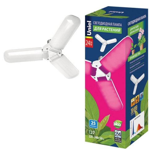 Фито-лампа светодиодная для растений Uniel LED-P65-24W/SPSB/E27/FR/P3 PLP32WH 24Вт 220В Форма "P" картинка 